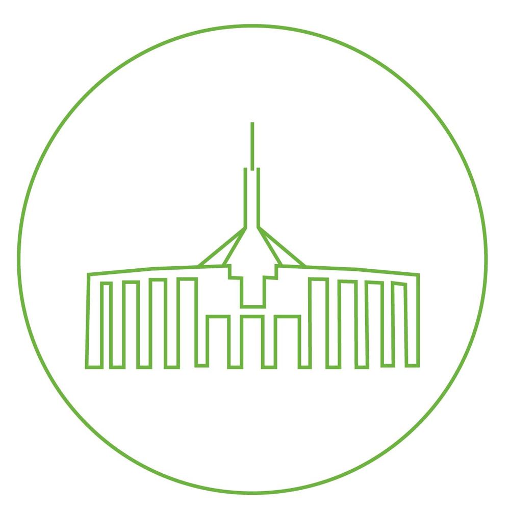 Policy icon - outline of Australian Federal Parliament in green circle