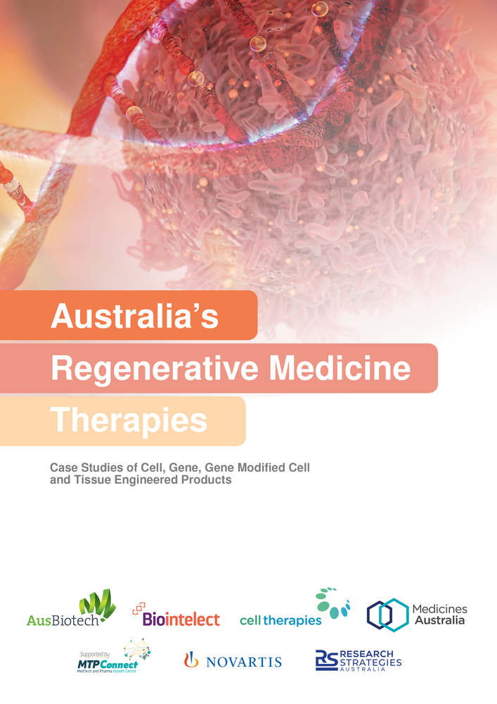 Blue cover of Global Pipeline Tracker report, photo of cells, name of report, and seven logos of consortium members